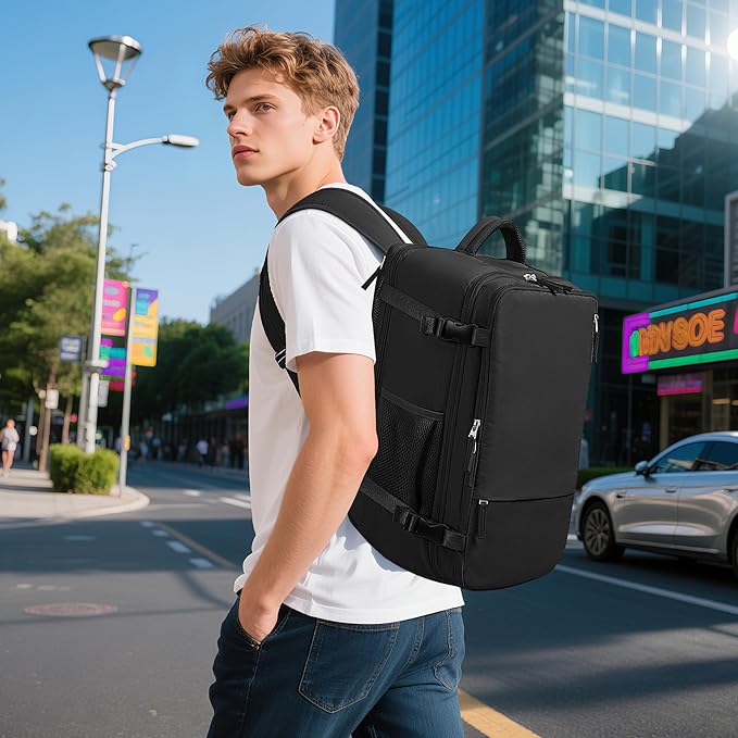 Beraliy Travel Backpack for Men Women, Carry On Backpack, 16 Inch Laptop Backpack, Waterproof School Backpack, Casual Outdoor Daypack College Bag, Black