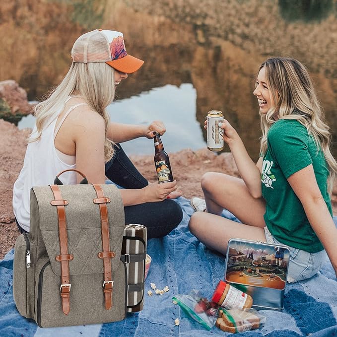 Picnic Backpack for 4 Person with Large Insulated Cooler Bag, Picnic Basket Set with Wine Pouch,Waterproof Picnic Blanket & Cutlery Set. Perfect for Beach, Camping, Party,Wedding Gift for Couple,Brush