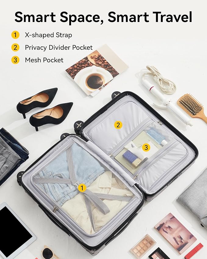 LUGGEX Luggage with Spinner Wheels, Polycarbonate Expandable Hard Shell Suitcase, Carry On 20 Inch, Silver