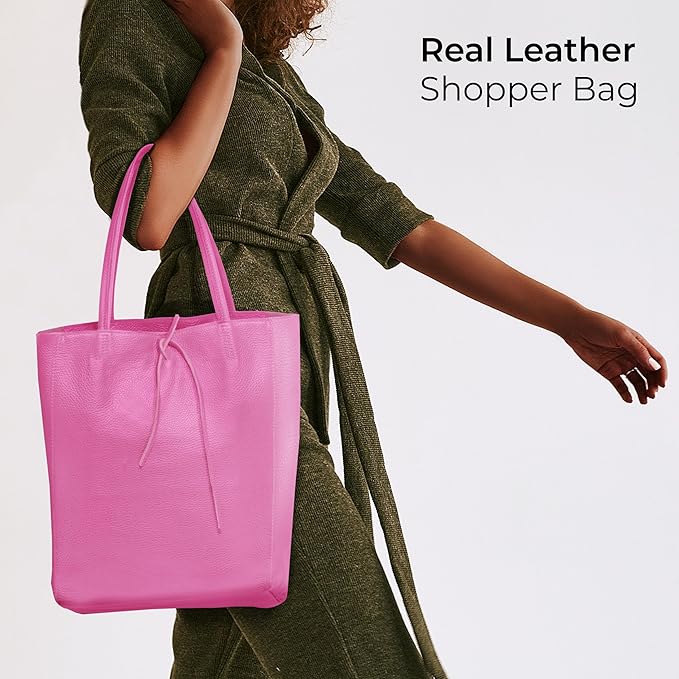 Italian Calf Leather Tote for Women with Zipper, Inner Pocket & Flat Base | Soft Unlined Shopper for Work & Travel