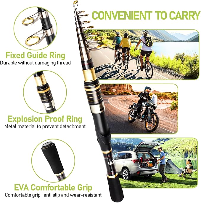 Telescopic Fishing Rod and Reel Combo, 6.89FT 7.89FT Collapsible Fishing Kits, Carbon Fiber Fishing Pole Spinning Reel Lures Set with Carrier Bag, Fishing Gear for Adults Travel Saltwater Freshwater