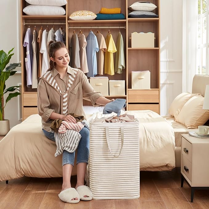 Lifewit Laundry Hamper Large Collapsible Laundry Basket, Freestanding Waterproof Clothes Hamper Storage with Easy Carry Handles for Clothes in Bedroom Bathroom College Dorm for Adults,Beige, 80L