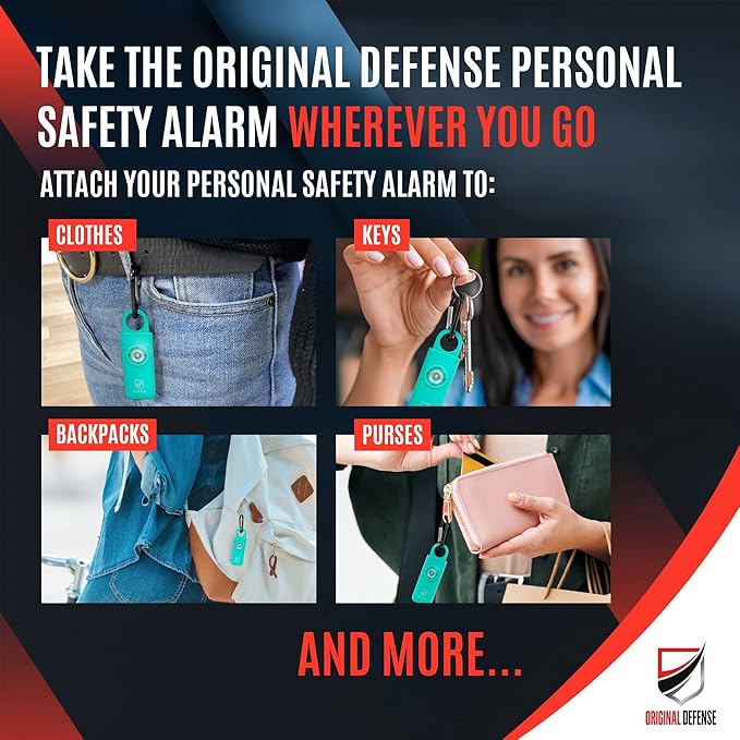 Original Defense® Siren Self-Defense Alarm (Mint) - 130 dB Keychain Alarm with LED Strobe Light for Women, Children, and Elderly - Police Recommended