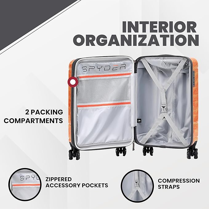 Spyder Matrix 25 Inch Medium Checked Luggage Expandable Hardside Upright Suitcase with 360° Spinner Wheels, TSA Approved Lock, Orange