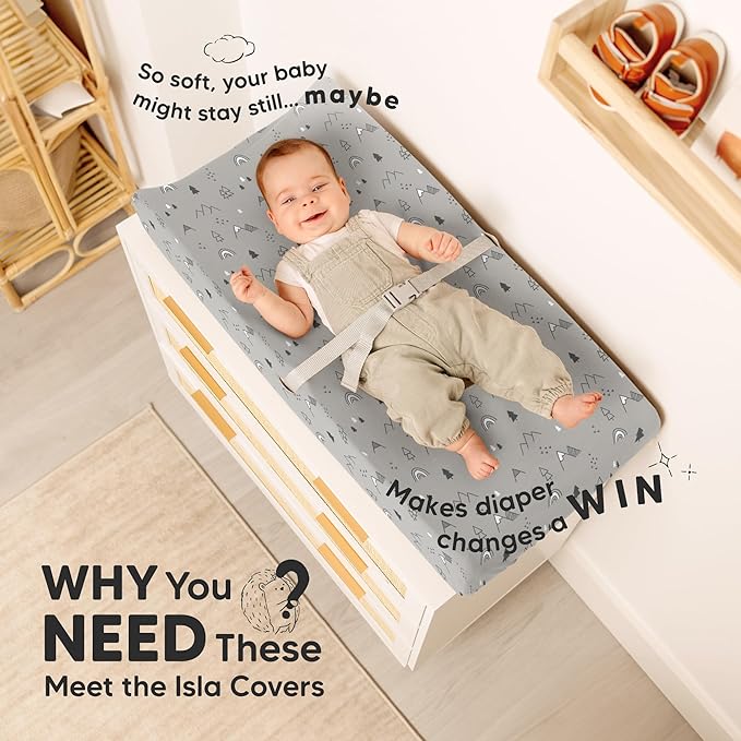 2-Pack Baby Changing Pad Covers for Girl, Boy, Neutral - Soft Viscose Derived from Bamboo Changing Table Pad Cover Sheets, Baby Nursery Diaper Changing Pad Cover, Contour Changing Pad Liner (Woodland)