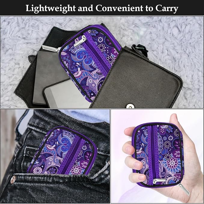 Serfeymi Weekly Travel Pill Organizer Pill Case for Purse with Removable 7 Day Pill Box, Fashionable Travel Medicine Organizer Pill Container for Medicine, Vitamin, Supplement - Bloom 01 + Purple 01