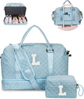 Personalized Gifts-Girls Duffle Bag with Shoe Compartment, Personalized Weekender Bag, Monogram Overnight Bag, Letter Travel Bag with Makeup Bag，Birthday Gift For Women Girl (Letter L)