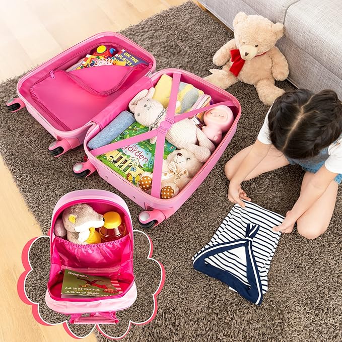 HONEY JOY Kids Luggage, 12" Toddler Backpack & 18" Travel Suitcase with Wheels, Lightweight Toddler Girls Suitcase, Durable ABS Hardshell, 2Pcs Carry On Luggage Set for Boys Girls