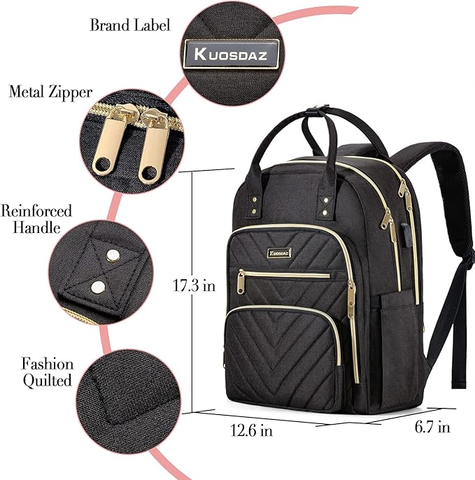 Travel Laptop Backpack for Women, School Backpack for Teens, 15.6 Inch Work Laptop Bag with USB Port Charging, Water Resistant College School Bookbags for Girls, Black