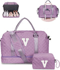 Birthday Gifts for Women-Duffle Bag with Shoe Compartment, Personalized Weekender Bag, Monogram Overnight Bag, Letter Travel Bag with Makeup Bag，Preppy Gifts For Girl (Letter V)