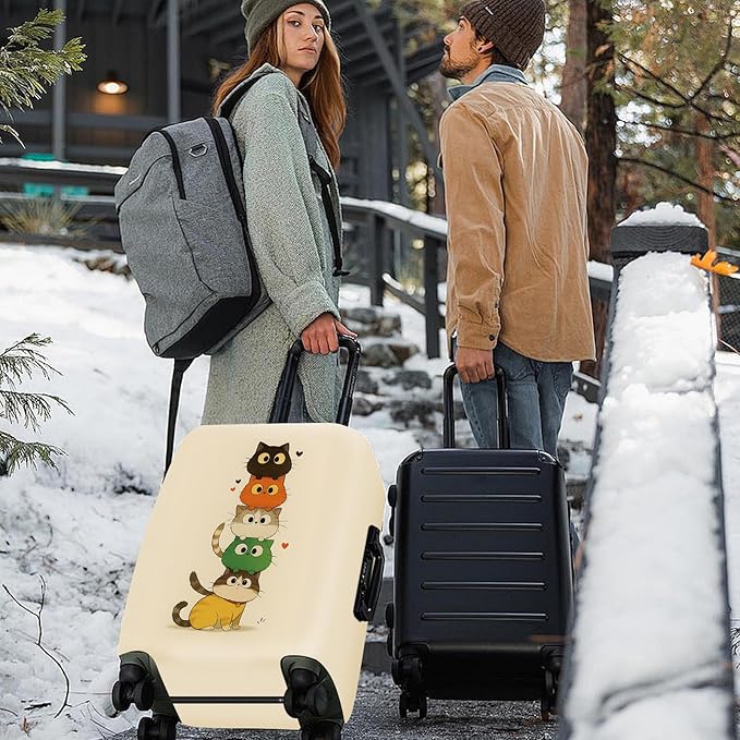 ANNA QUEEN Stacked Cute Cats Luggage Cover, Fun Cat Pile Design, Stretchable, Washable Travel Protector for 28-30 Inch Suitcases
