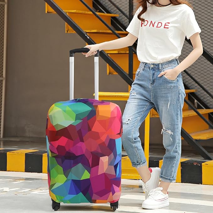 Explore Land Travel Luggage Cover Suitcase Protector Fits 23-26 Inch Case (Geometry, M)
