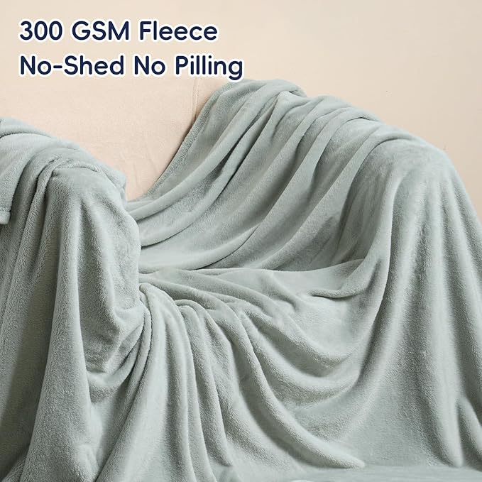 PHF Ultra Soft Fleece Blanket King Size, No Shed No Pilling Luxury Plush Cozy 300GSM Lightweight Blanket for Bed, Couch, Chair, Sofa Suitable for All Season, 108" x 90", Sage Green
