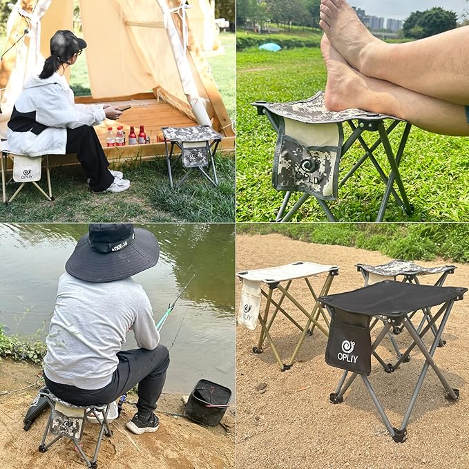 Opliy Camping Stool, Folding Small Chair Portable Camp Stool for Camping Fishing Hiking Gardening and Beach, Camping Seat with Carry Bag (Orange)