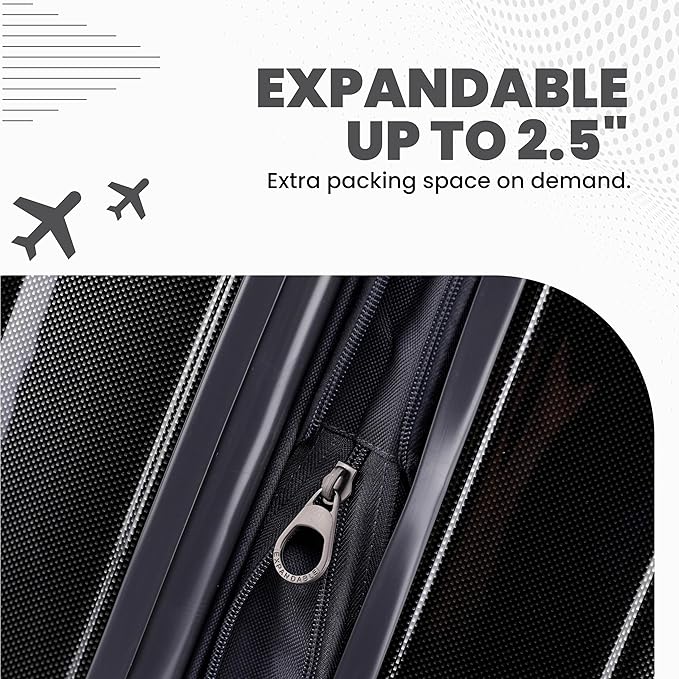 Spyder Rails 3 Piece Luggage Set with 360° Spinner Wheels, TSA Approved Lock, (20 Inch Carry On, 25 Inch Medium, 29 Inch Large), Black