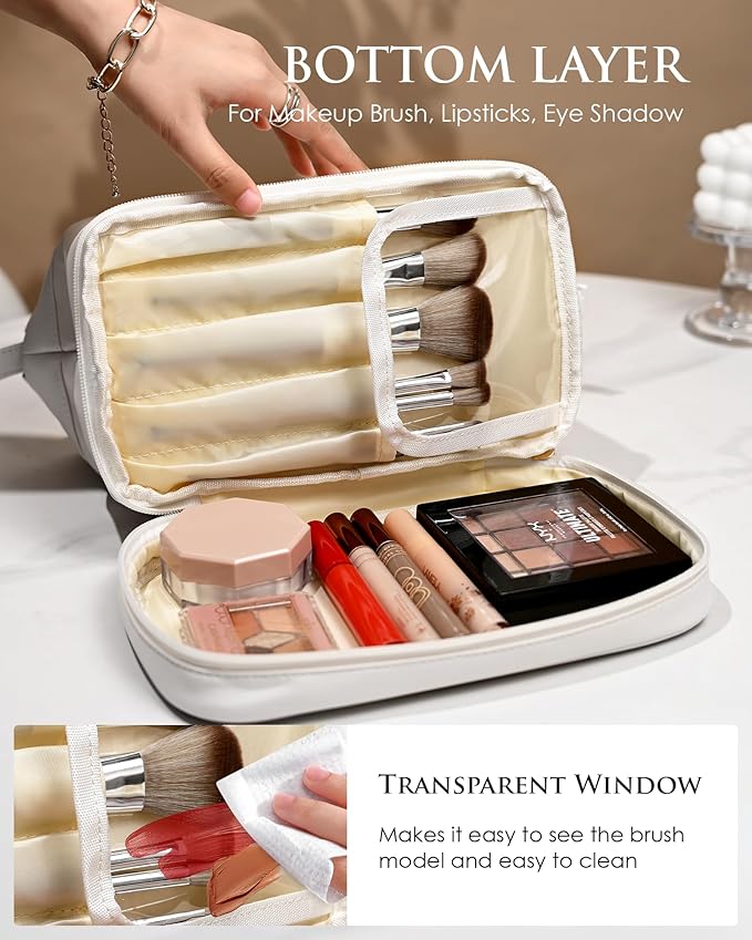 Gifts for Her, Initial Large Makeup Bags, Personalized Bags Cosmetic Bag with Makeup Brush Organizer, Sweet 16 Gifts for Girls Travel Toiletry Bag Wedding Gifts, Bridesmaid Gifts