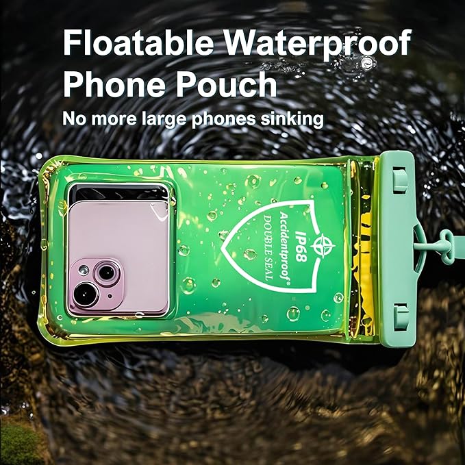AiRunTech Waterproof Phone Pouch,Floating Waterproof Phone Case with Adjustable Lanyard,Beach,Cruise,Vacation Essentials,Summer Travel Phone Protector-2 Pack(Green + Black)