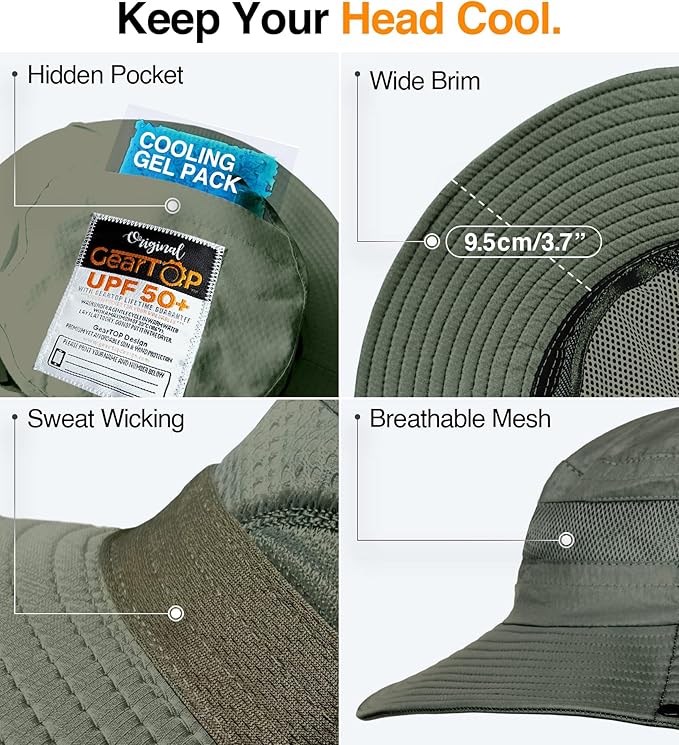 GearTOP Safari Sun Hat for Men and Sun Hats for Women UV Protection UPF 50+ Hiking, Gardening, Fishing