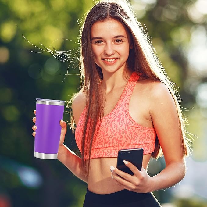 20 oz Tumbler with lid Double Wall Vacuum Insulated Tumblers Stainless Steel Coffee Mug Travel Coffee Tumbler Powder Coated Tumbler Cup Keep Hot&Cold - (PurPle 6 Pack)