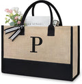 TOPDesign Initial Jute/Canvas Tote Bag, Personalized Present Bag, Suitable for Wedding, Birthday, Beach, Holiday, is a Great Gift for Women, Mom, Teachers, Friends, Bridesmaids (Letter P)