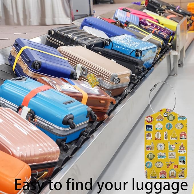 Travel Stamps Collection 2-Pack Luggage Tags for Suitcases,Leather Baggage Tag with Loop, Tags Private Name ID Labels for Women Girl Men Boys Travel Baggage Suitcase