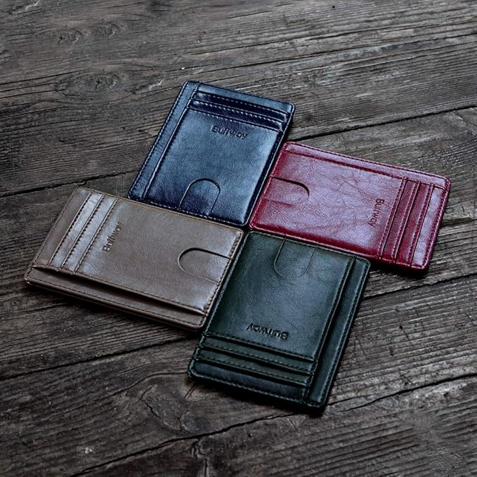 Buffway Slim Minimalist Front Pocket RFID Blocking Leather Wallets for Men and Women - Alaska Green