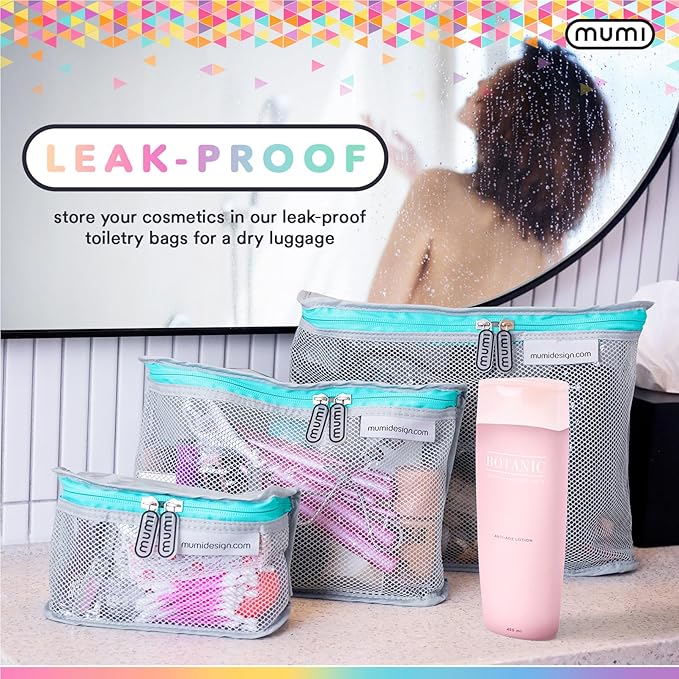 MUMI Travel Toiletry Bag Set of 3 – Clear TSA Approved Toiletry Bags for Women – Reusable Water-Resistant Makeup Organizer Pouches for Skincare, Cosmetics, Travel Accessories, Airport Packing - Black