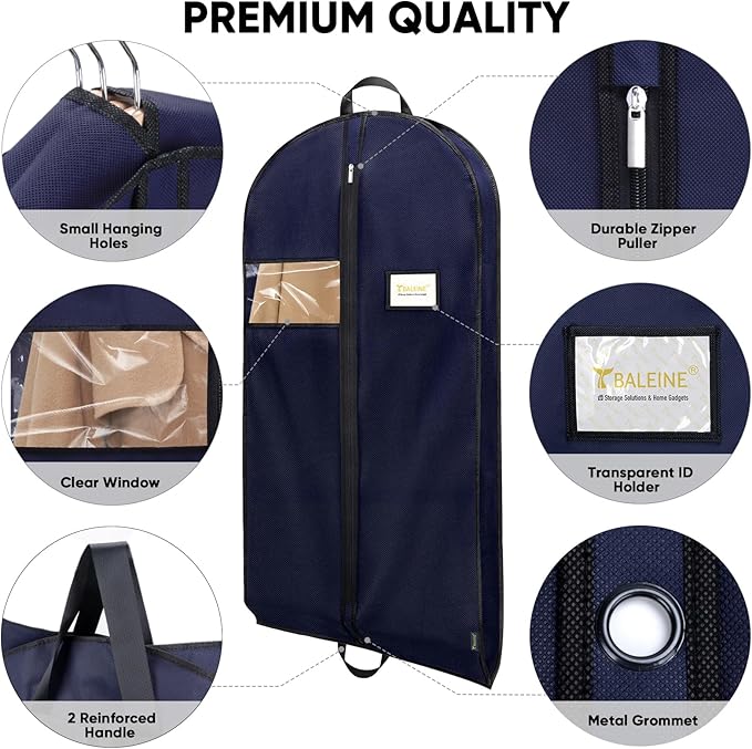 BALEINE 1PK Heavy Duty Garment Bag with Shoe Storage Travel Bag for Dresses, Suit, Coats Travel Essential (60", Blue)