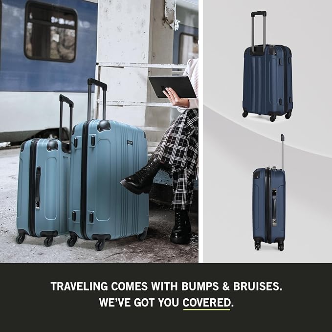 Kenneth Cole REACTION Out of Bounds Lightweight Hardshell 4-Wheel Spinner Luggage, Naval, 3-Piece Set (20", 24", & 28")
