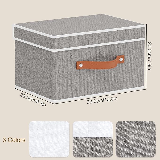 Fabric Storage Bins with Lids, Linen Foldable Clothes Boxes, Closet Organizer Containers with Double Handles, Baskets for Bedroom, Grey, 5 Pack, 13 x 9.1 x 7.9 Inch