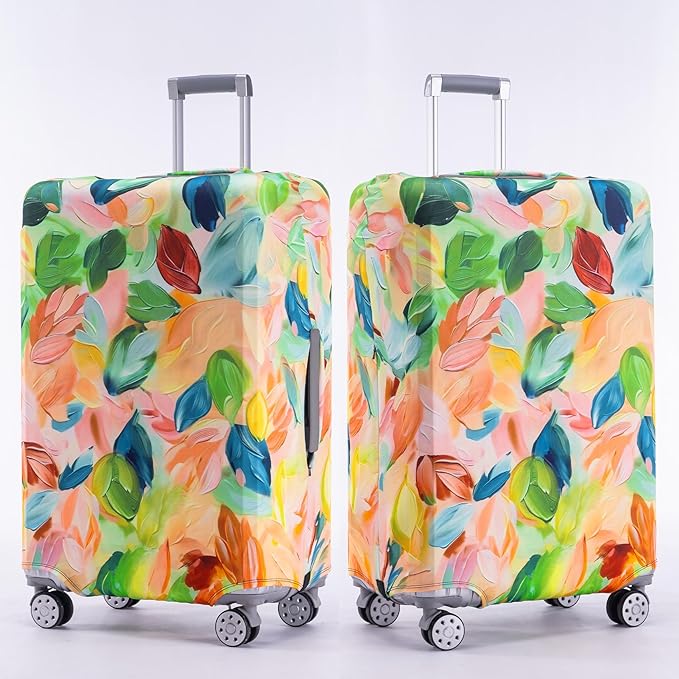 Travelkin Luggage Covers For Suitcase Tsa Approved,Suitcase Cover Protector Fit 18-32 Inch Luggage (Coloured Leaves, M)