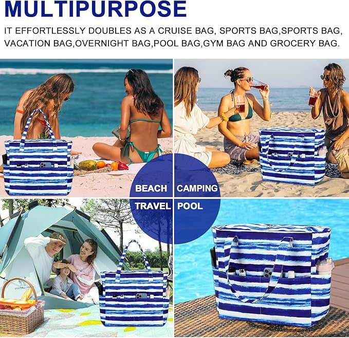 Waterproof Beach Tote Pool Bags for Women Ladies Extra Large Gym Tote Carry On Bag With Wet Compartment for Weekender Travel