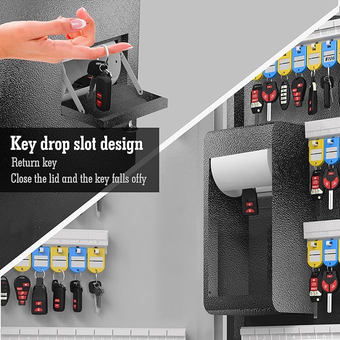 WeHere 104 Keys Lock Box Wall Mount with Key Drop Slot, APP Bluetooth/OTP/Wi-Fi/Fixed Code/Key Unlock, Smart Large Key Cabinet Key Return Box for Hotel,Car Dealerships,Realtors,Office