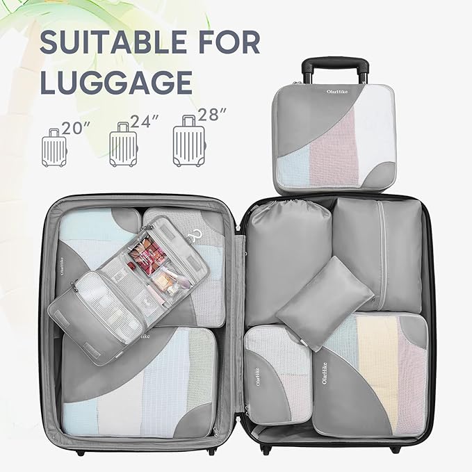 ALL INCLUDED 10 Set Durable Packing Cubes for Suitcases,OlarHike Essentials for Travel, UPGRADED Anti-Tear Stitching, NEW Improved Luggage Packing Organizers for Travel Accessories (Grey)