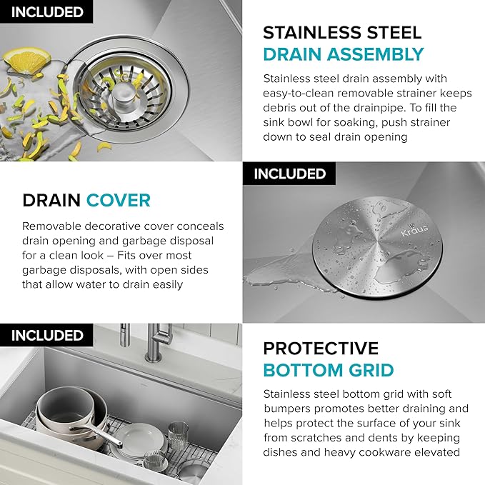 KRAUS Kore 36-Inch Undermount Workstation 16 Gauge Single Bowl Stainless Steel Kitchen Sink with Accessories, KWU110-36