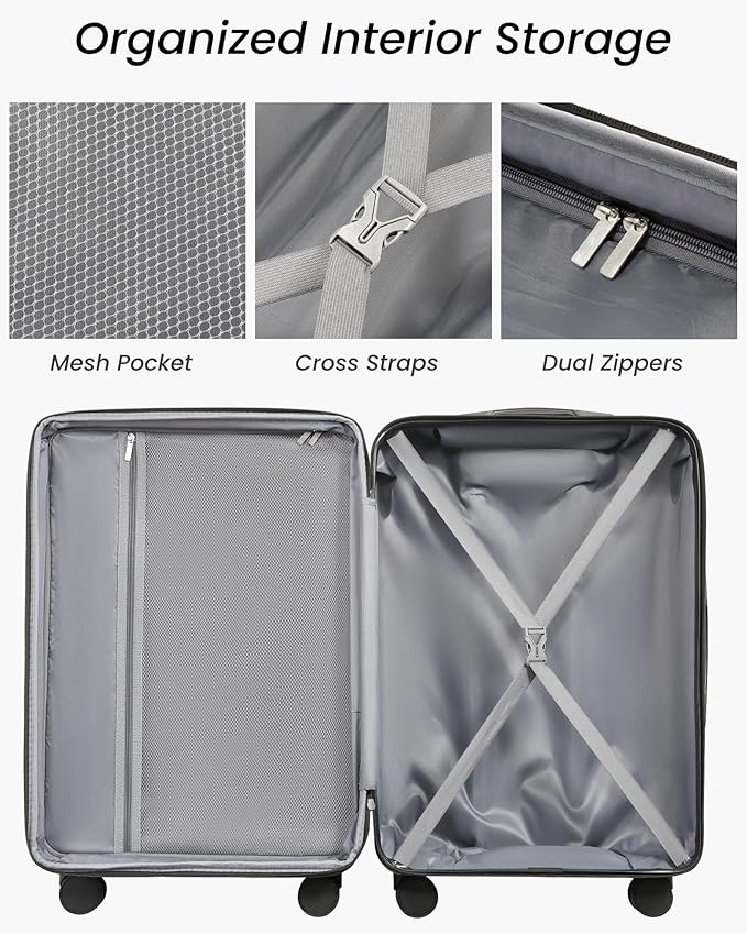 24 Inch Luggage with Spinner Wheels, Expandable Hardside Medium Checked Suitcase, White Brown