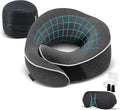 Travel Neck Pillow 100% Memory Foam – Airplane & Car Travel Essentials Kit with 3D Eye Mask, Earplugs & Mesh Bag – Sleeping Support Pillow for Adults (Dark Grey)