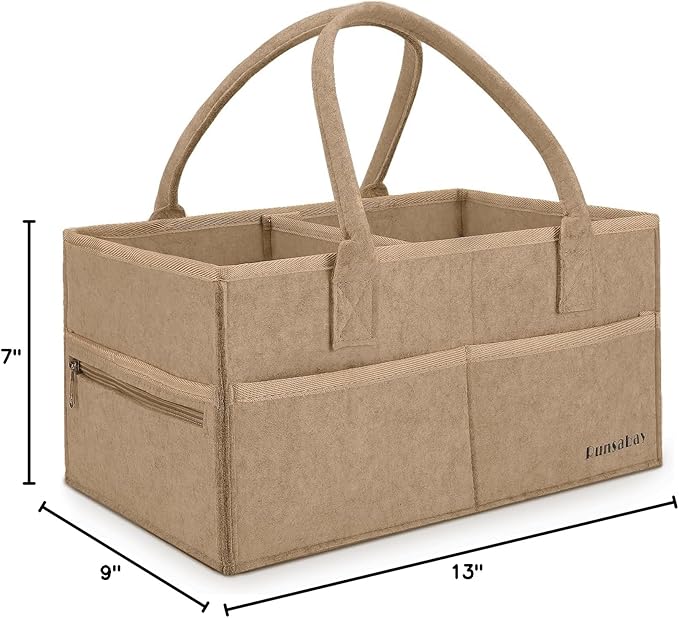 Runsabay-Diaper Caddy Organizer for Diaper Station, Great Gift for Newborn Baby Essentials, Newborn Baby Must Haves, Car Basket for Baby Diapers and Wipes, Baby Basket with Handles (Khaki, Large)