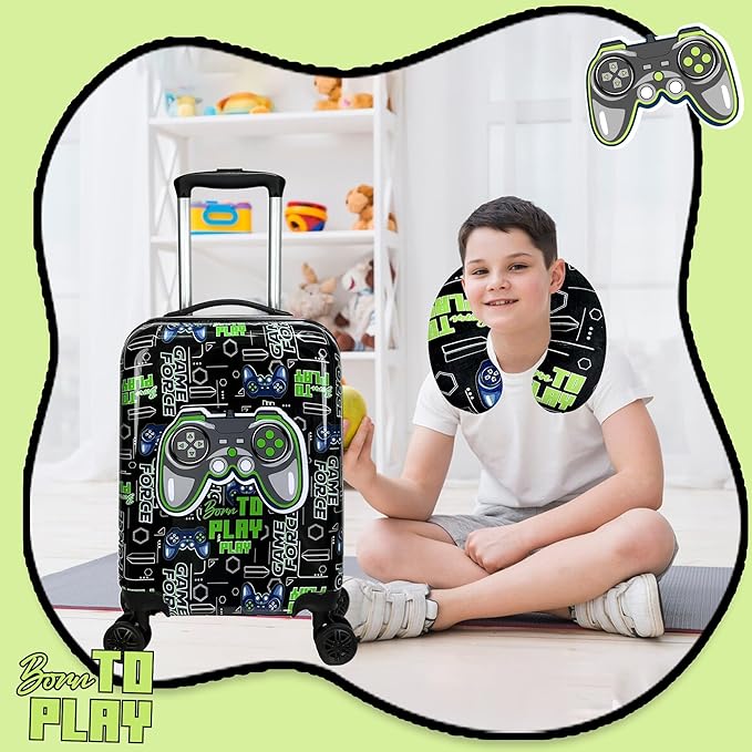 Kids Suitcase Set for Boys Hardside Luggage with Spinner Wheels 2 Piece 16inch Toddler Suitcase for Boys Travel Carry on Luggage Airline Approved