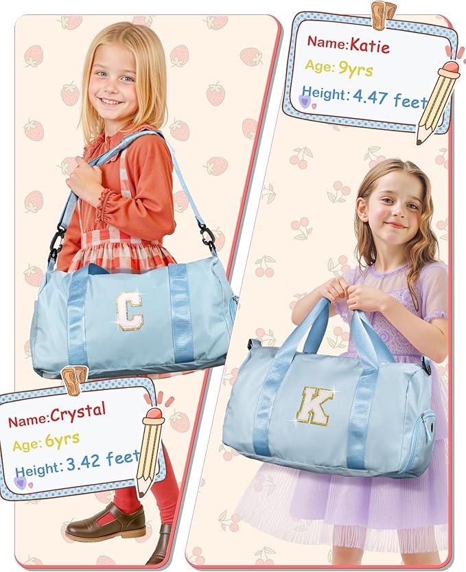 Dorm Room Essentials for Girls-Girl Gym Bag with Shoe Compartment, Kid Personalized Weekender Overnight Bags, Initial Travel Tote with Makeup Pouch, Preppy Stuff Gifts for Kids (Letter F)