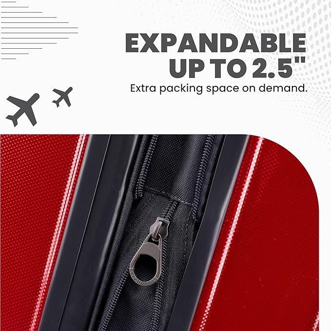 Spyder Rails 29 Inch Expandable Hardside Upright Suitcase with 360° Spinner Wheels, TSA Approved Lock, Red