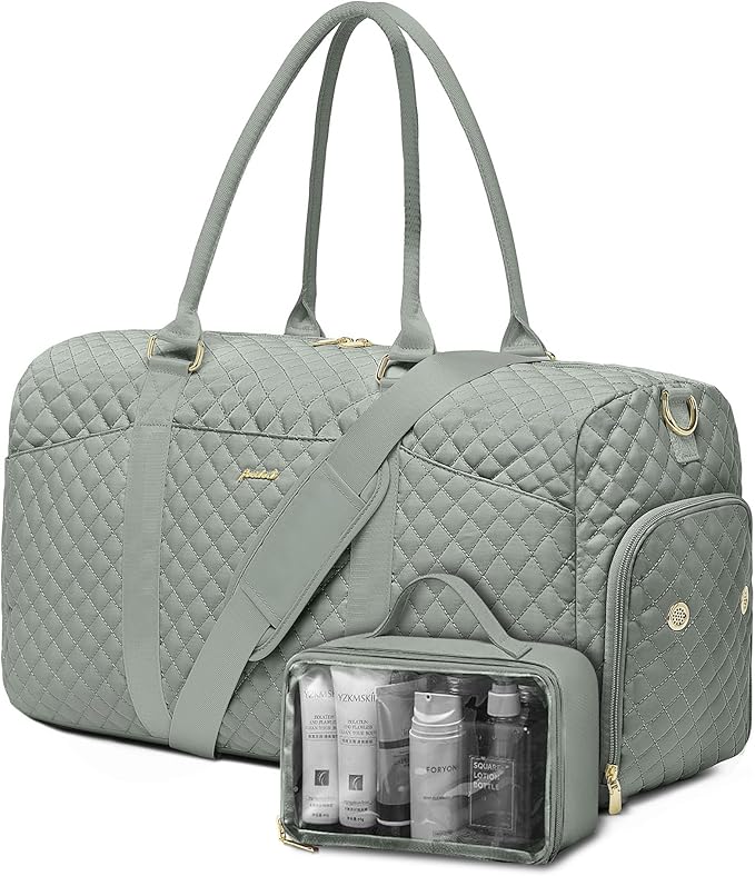 Weekender Travel Duffle Bag for Women - Carry on Bag with Shoe Compartment Overnight Bags with Toiletry Bag Wet Pocket Weekend Traveling Yoga Gym Hospital Bags for Labor and Delivery Green
