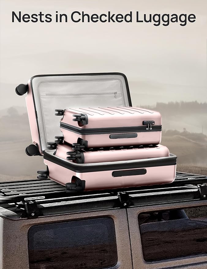 Carry on Luggage 22 X 14 X 9 Airline Approved, 20 Inch Luggage for 3-5 Days Travel, Double Spinner Wheels, 100% Hardshell PC, TSA Lock (00-Pink (Expandable), Set 2PCS (20-Inch/28-Inch))