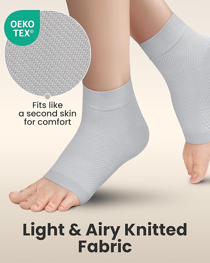KEMFORD Ankle Compression Sleeve - Plantar Fasciitis Braces - Open Toe Compression Socks for Swelling, Sprain, Neuropathy, Foot Arch Support for Men and Women - 20-30mmhg, 2XL, Grey