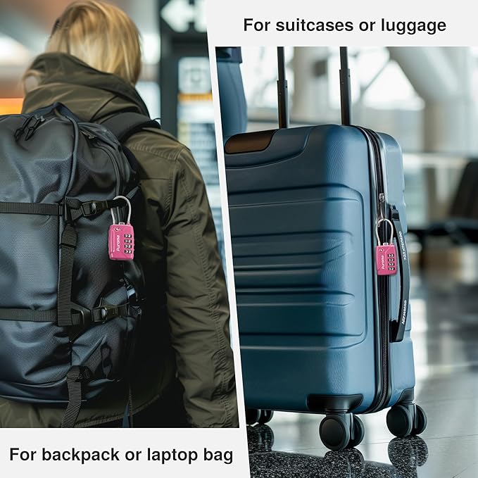 Puroma 2 Pack TSA Approved Luggage Locks, 4 Digit Combination Travel Locks Resettable Code Lock with Zinc Alloy Body for Suitcase, Toolbox, Backpack, Bag, Gym Locker (Red-Violet)