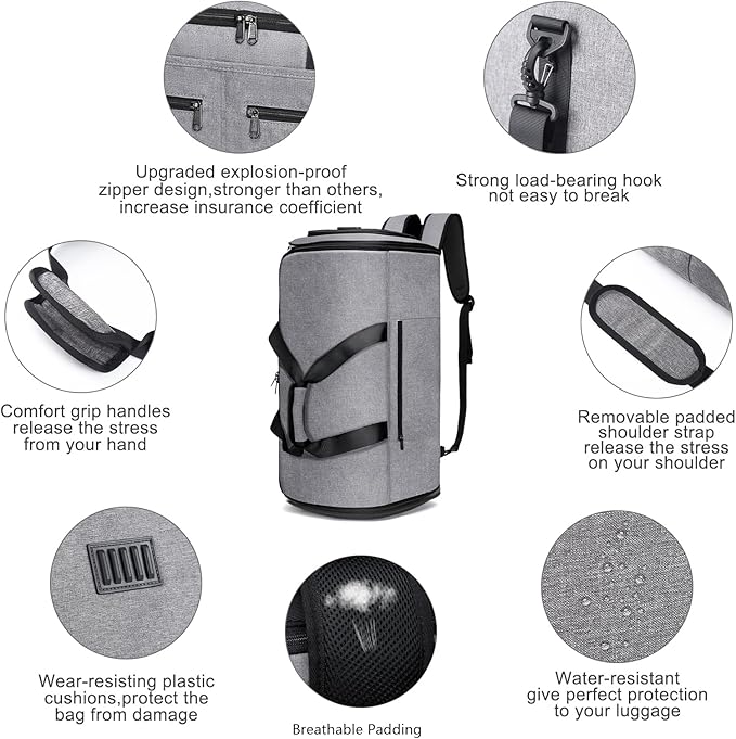 Bukere Carry on Garment Bag for Travel, Convertible Travel Duffel Suit Bag with Backpack Straps, Shoe Compartment, 3 in 1 Weekender Suit Bag for Men Women