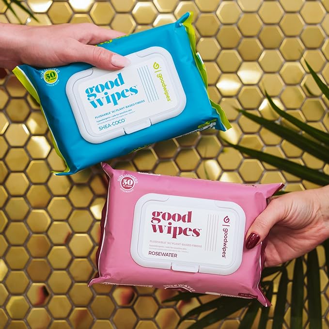 goodwipes Flushable Butt Wipes - Vitamin E & Aloe - Sewer & Septic Safe - Extra Large Adult Wet Wipes For Women & Men - Bathroom Essentials - Shea-Coco, 318 Count (6 Packs + 1 Travel)