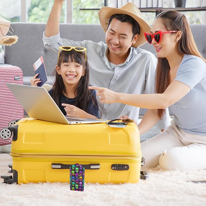 Neon Bright Human Skulls 2 PCS Luggage Tags, Privacy Cover ID Label with Stainless Steel Loop and Address Card for Travel Bag Suitcase