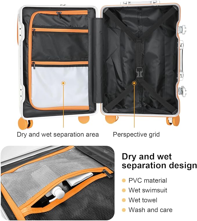 Hard Shell Luggage 24 Inch Travel Luggage, Carry-On Luggage Spinner TSA with Lid, PC+ABS Aluminum Frame，Lightweight Travel Luggage 20'' 24'' 26'' Carry-On (orange, 24 inch)