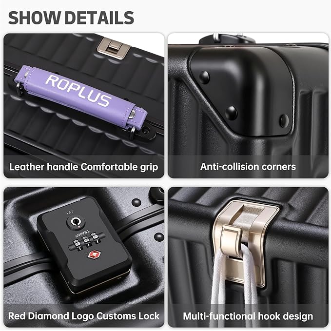 Aluminium Frame Checked-Luggage with Smooth Jelly Wheels, Hardside Zipperless Rolling Suitcase with TSA Lock (BlackPurple, 24-Inch)